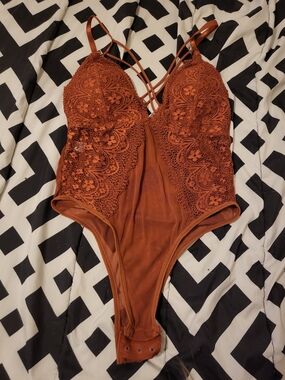 Bronze Lace Lingerie Bodysuit Size Small